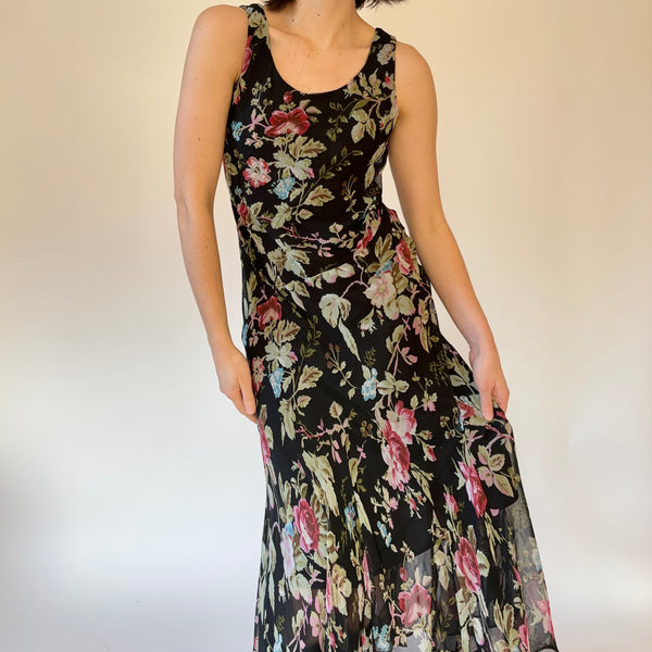 90s Floral Maxi Dress (S)