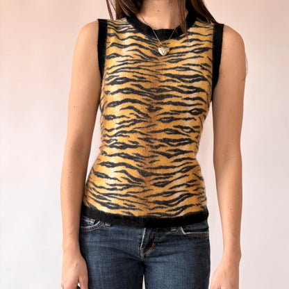 2000s Tiger Print Knit Top (S/M)