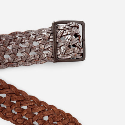 Y2K Silver Braided Genuine Leather Belt