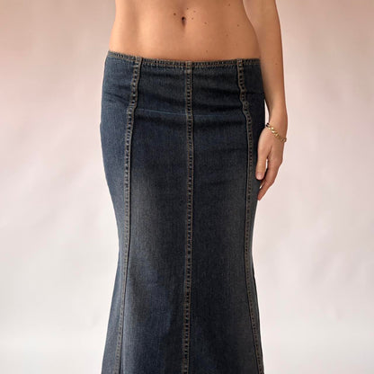 Y2K Dark Wash Denim Maxi Skirt (XS/S)