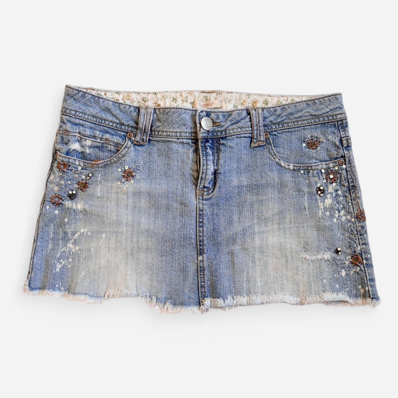 Y2K Embellished Denim Mini Skirt (S/M)