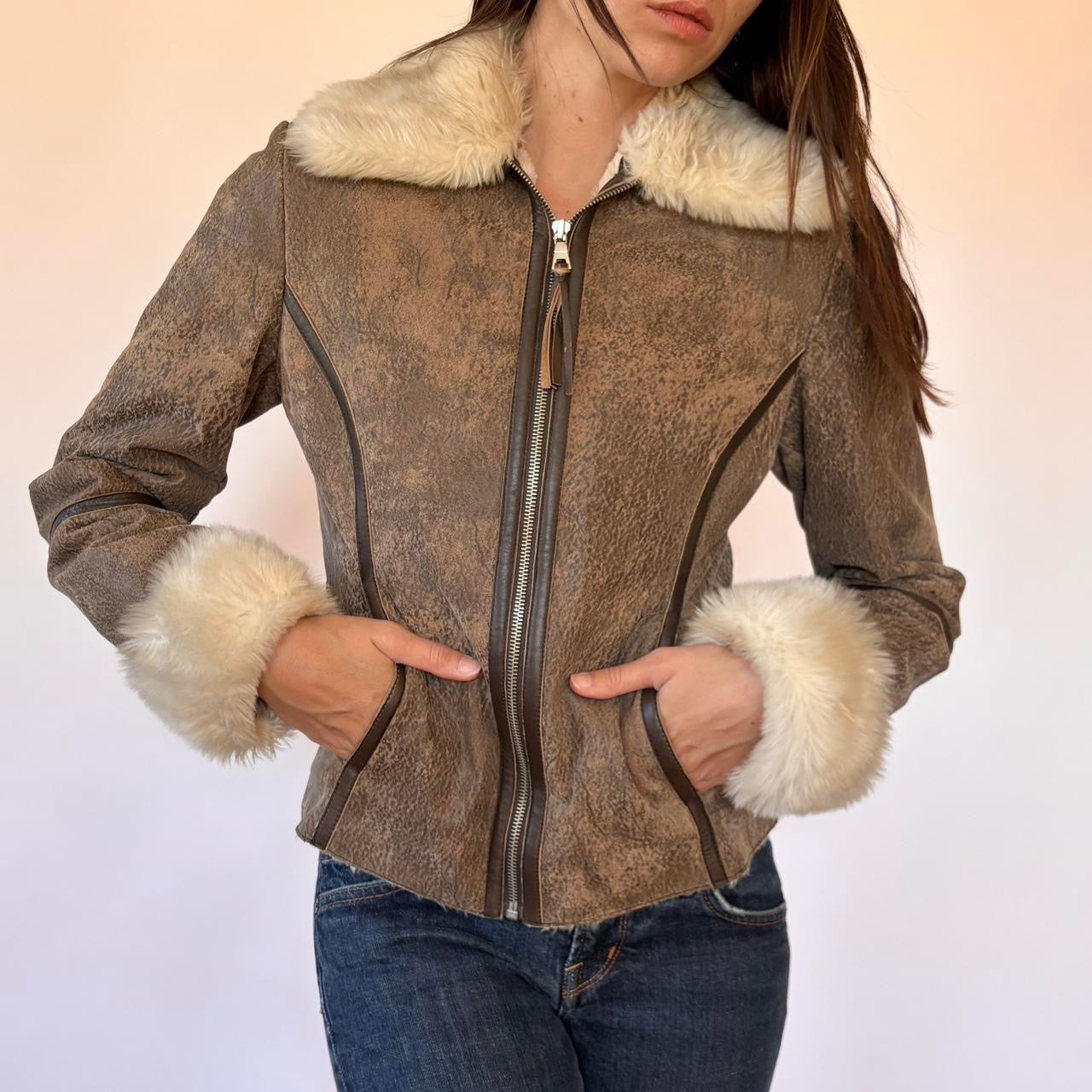 Y2K Leather & Faux Fur Jacket (S)
