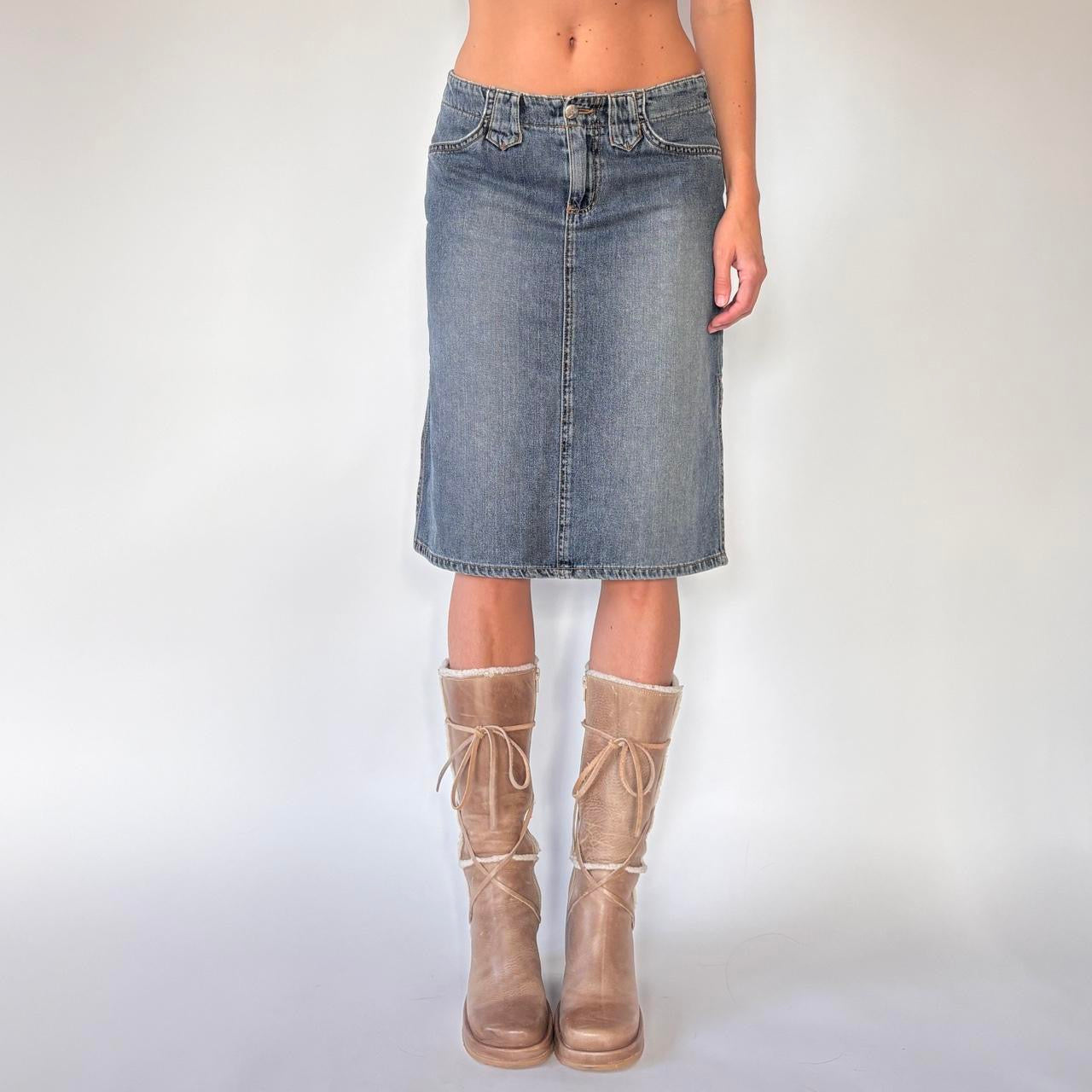 Y2K Bubblegum Denim Midi Skirt (S)