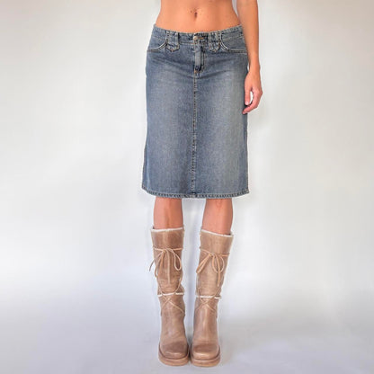 Y2K Bubblegum Denim Midi Skirt (S)