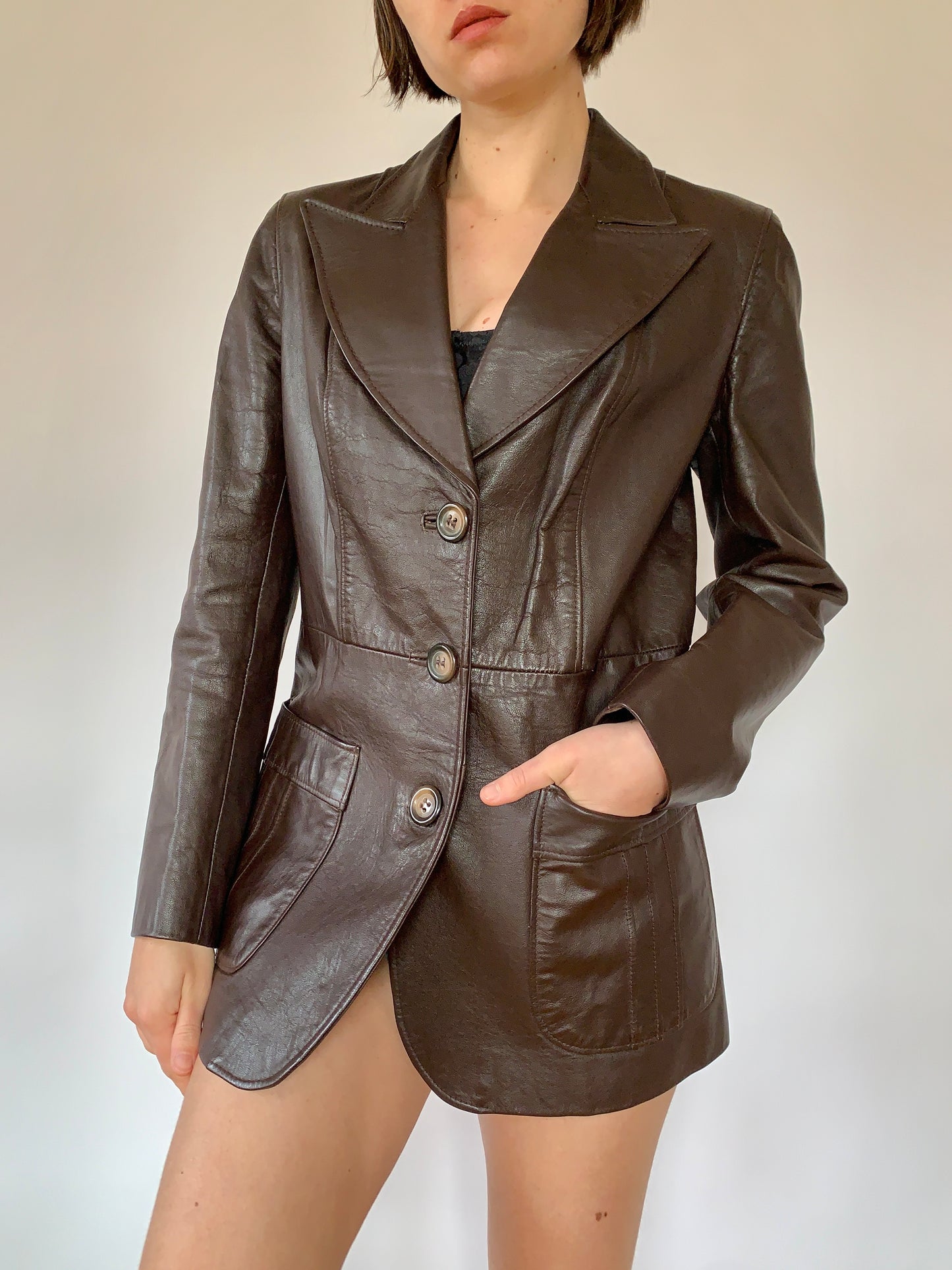 Vintage 1970s Leather Blazer - Small