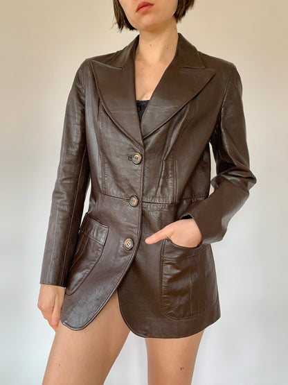 Vintage 1970s Leather Blazer - Small