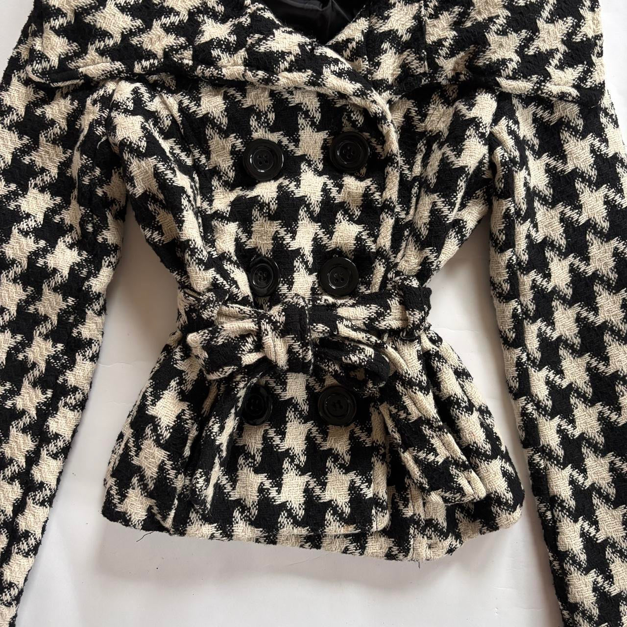 Y2K Houndstooth Belted Coat (XS/S)