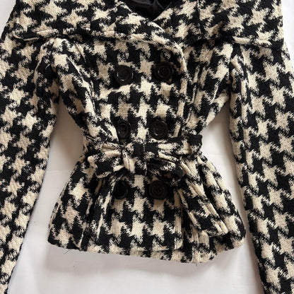 Y2K Houndstooth Belted Coat (XS/S)