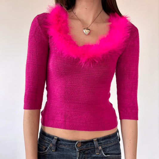 Y2K Frederick’s of Hollywood Pink Boa Top (S/M)