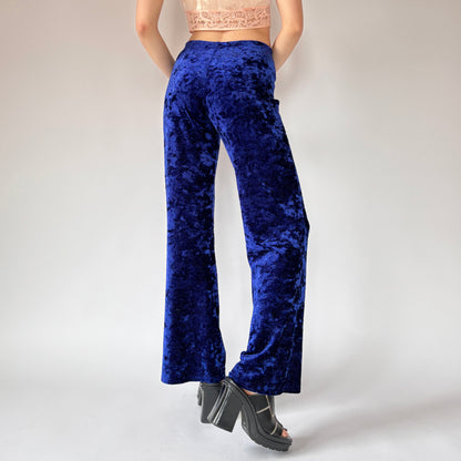 90s Royal Blue Crushed Velvet Flares (S)
