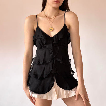 Y2K Pure Silk Ruffle Cami (S/M)