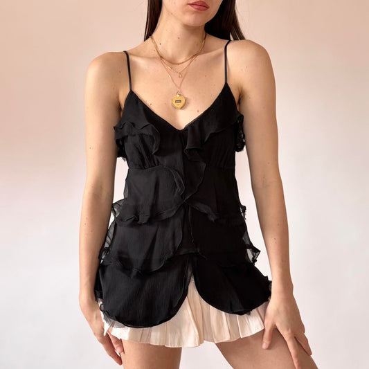 Y2K Pure Silk Ruffle Cami (S/M)