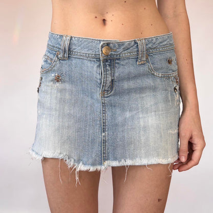Y2K Embellished Denim Mini Skirt (S/M)