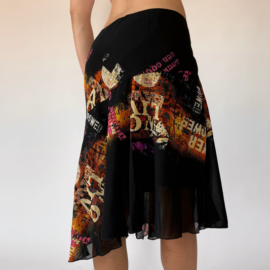 Y2K Graphic Print Midi Skirt (M)
