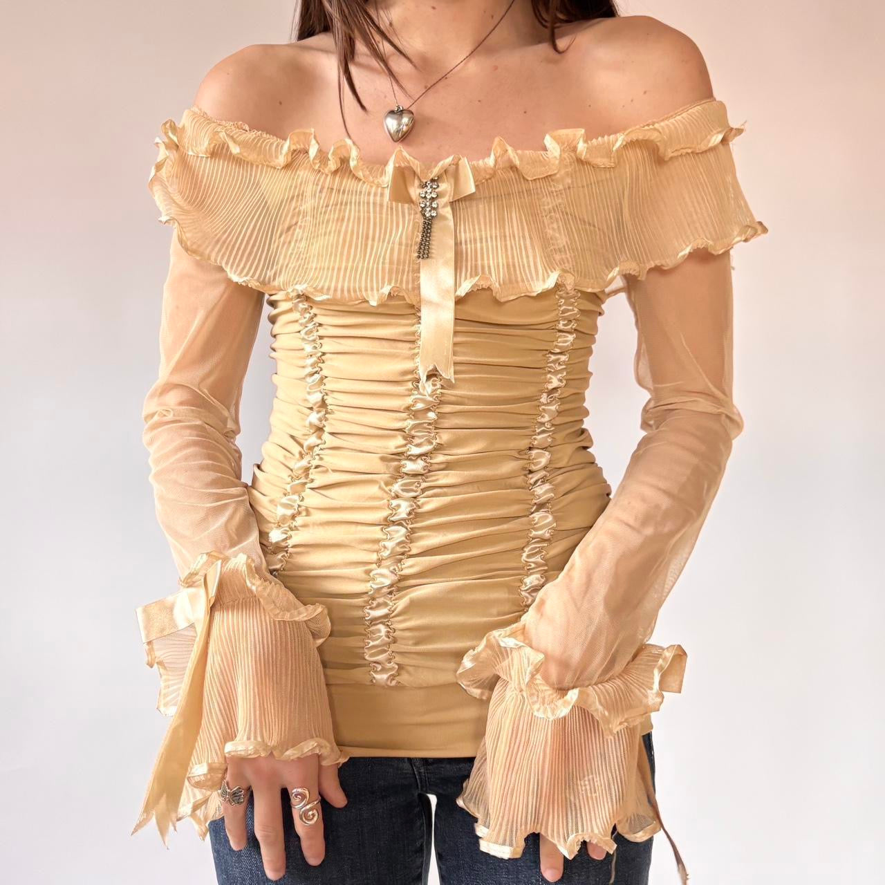 Ruffly Nude Off Shoulder Top (L)