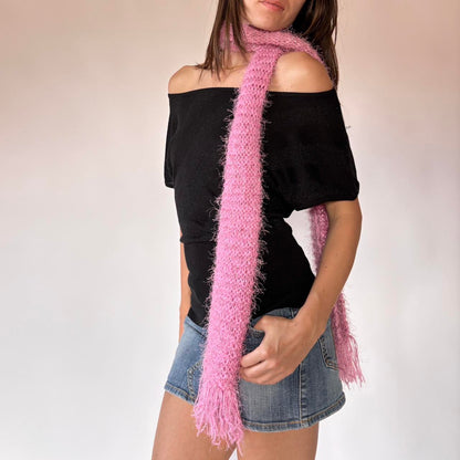 Y2K Pink Knitted Scarf
