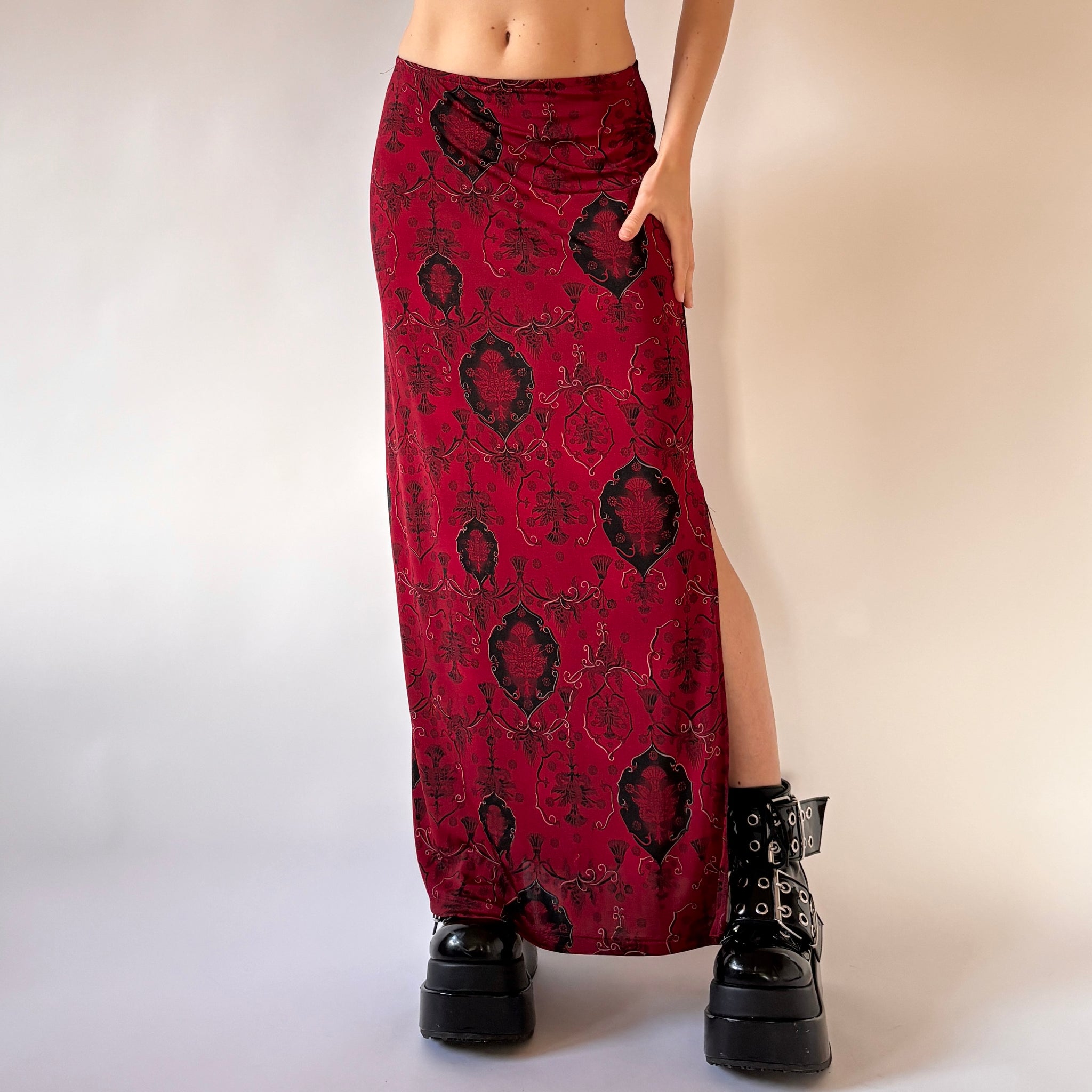 90s Slinky Red Maxi Skirt (S)