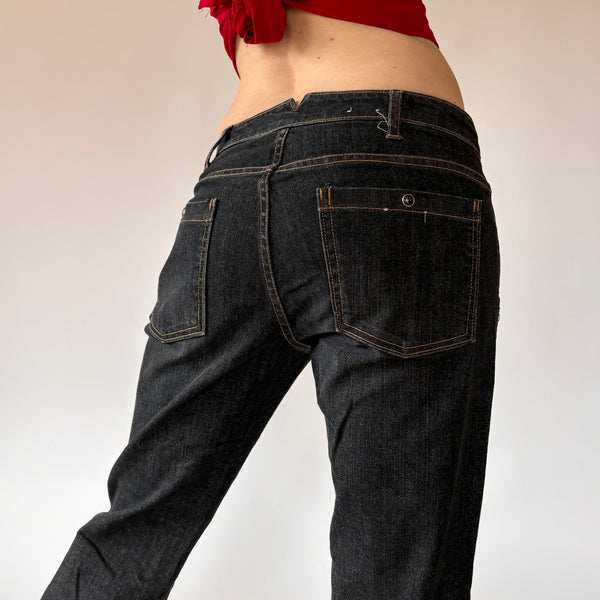 Y2K Side Zip Jeans - Black Wash (S)