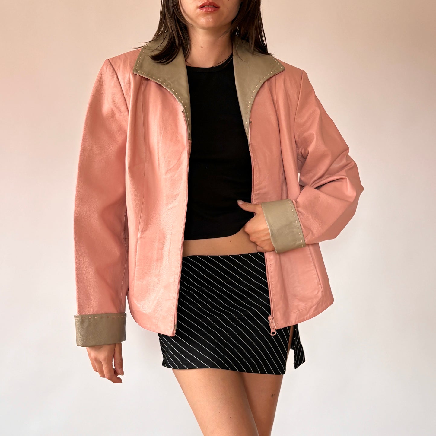 Pink Genuine Leather Jacket (L)