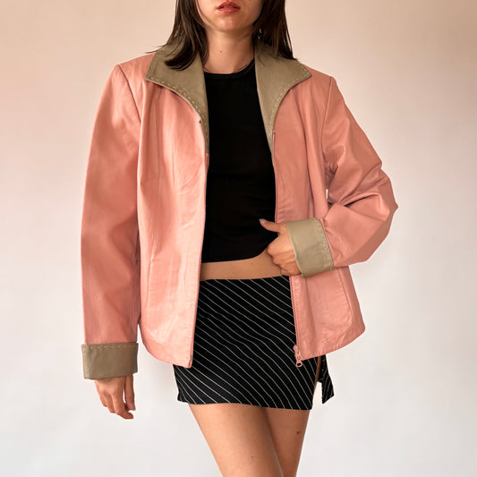 Pink Genuine Leather Jacket (L)