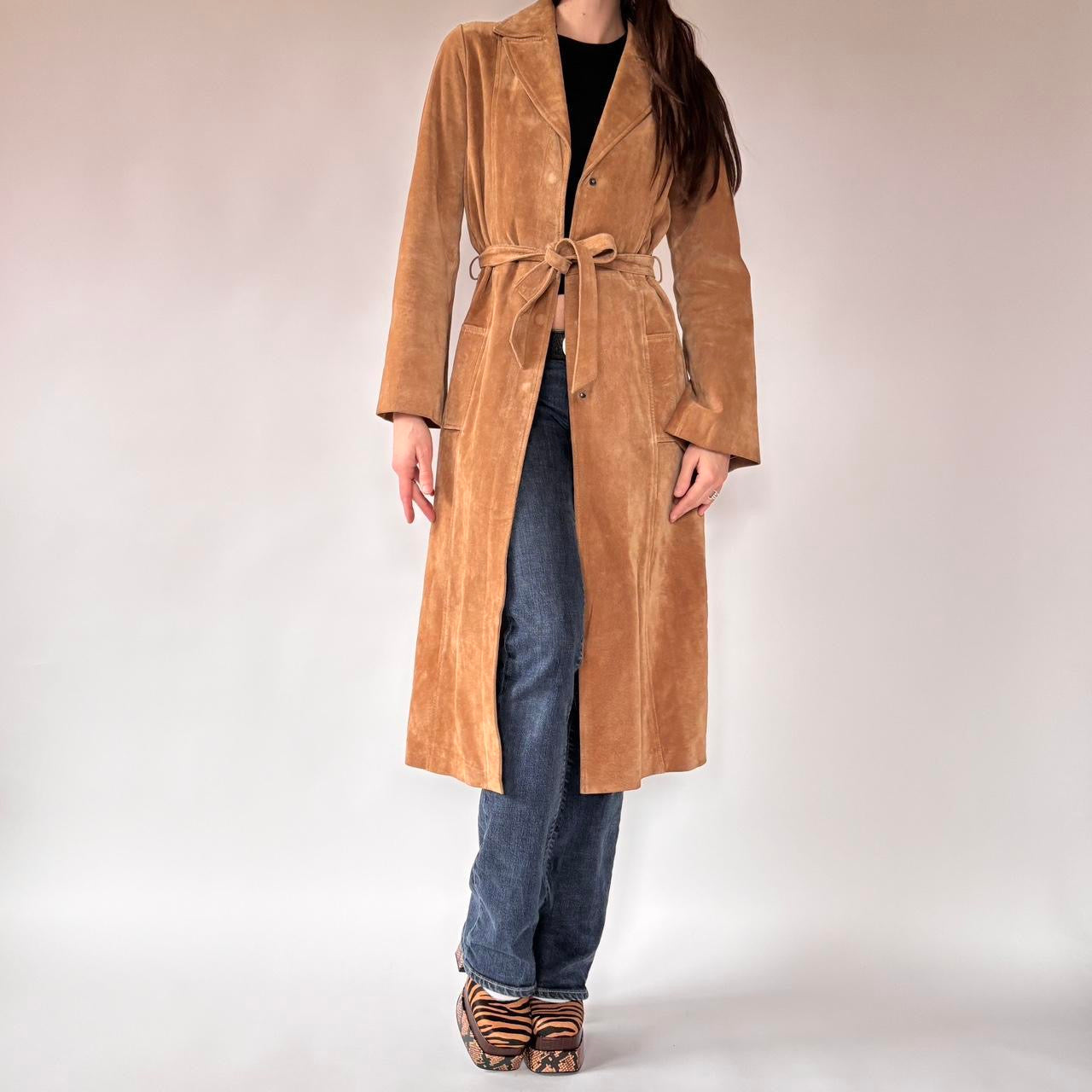 Y2K Suede Leather Trenchcoat (S)