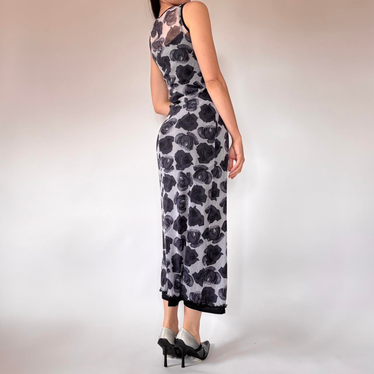 90s Mesh Rose Maxi Dress (M)