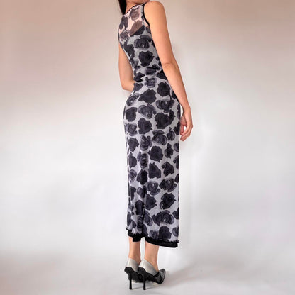 90s Mesh Rose Maxi Dress (M)
