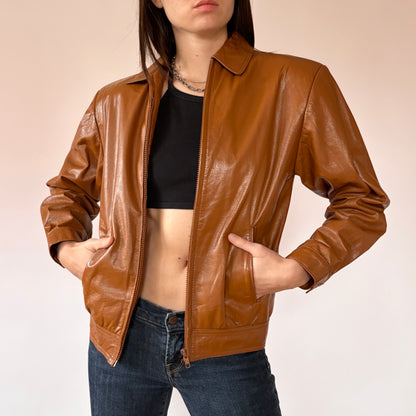 90s Cognac Leather Jacket (XS)