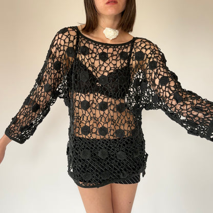 Vintage Noir Crochet Top (L)