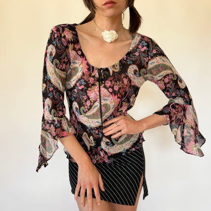 90s Floral Bell Sleeve Top (S)