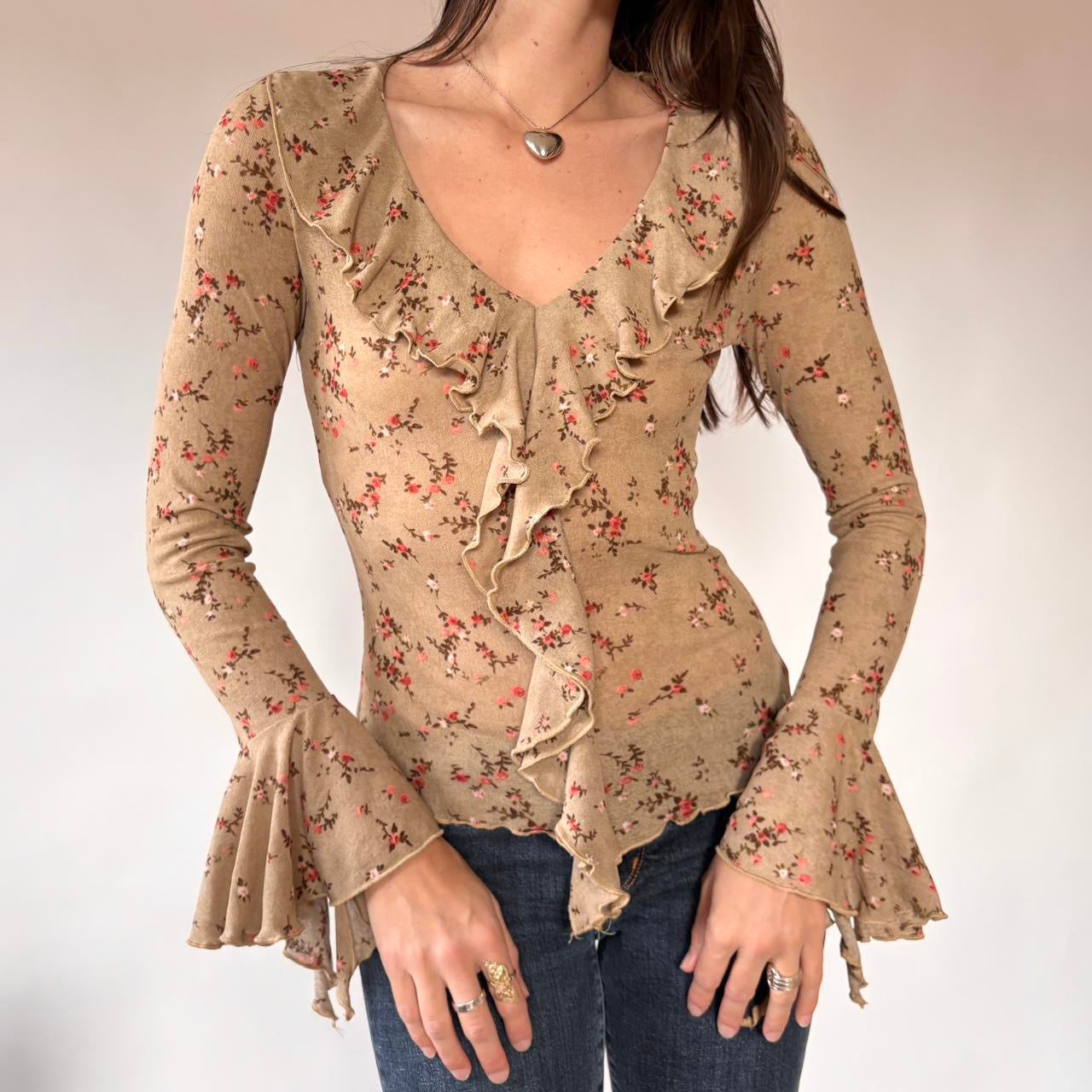 Y2K Floral Mesh Whimsy Top (S)