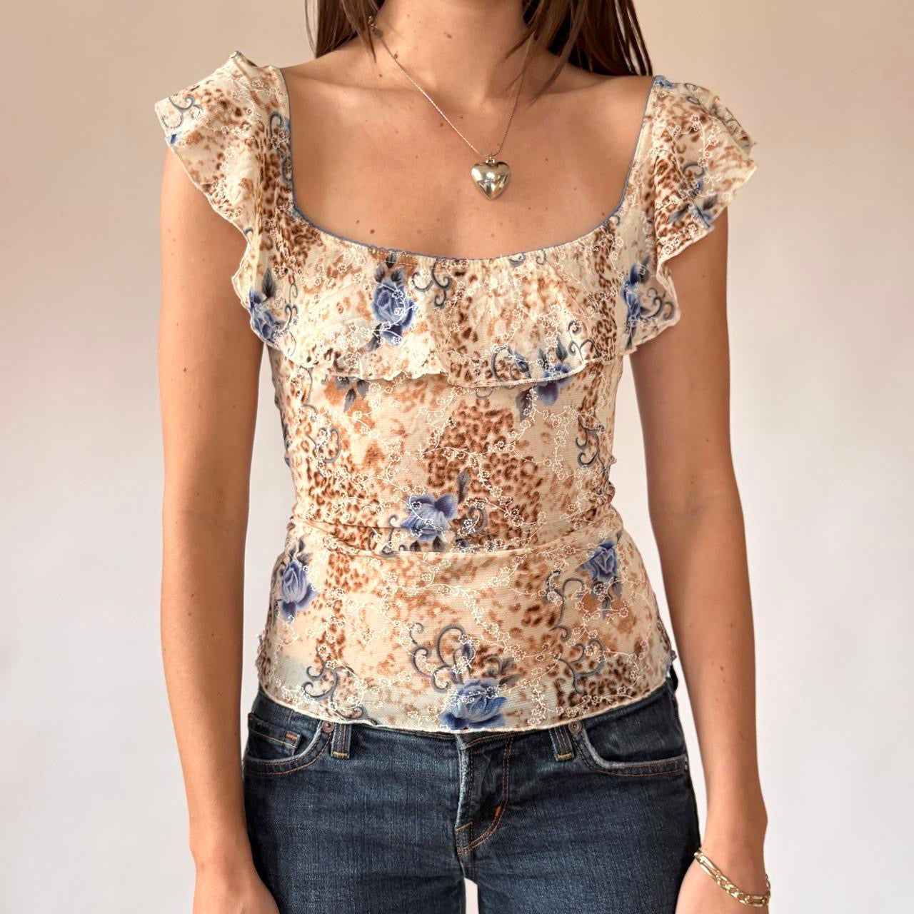 Y2K Mixed Print Mesh Top (S/M)