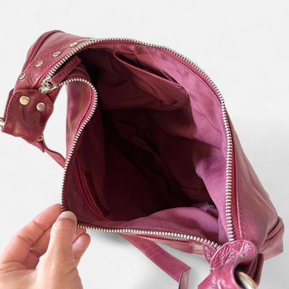 Studded Magenta Leather Bag