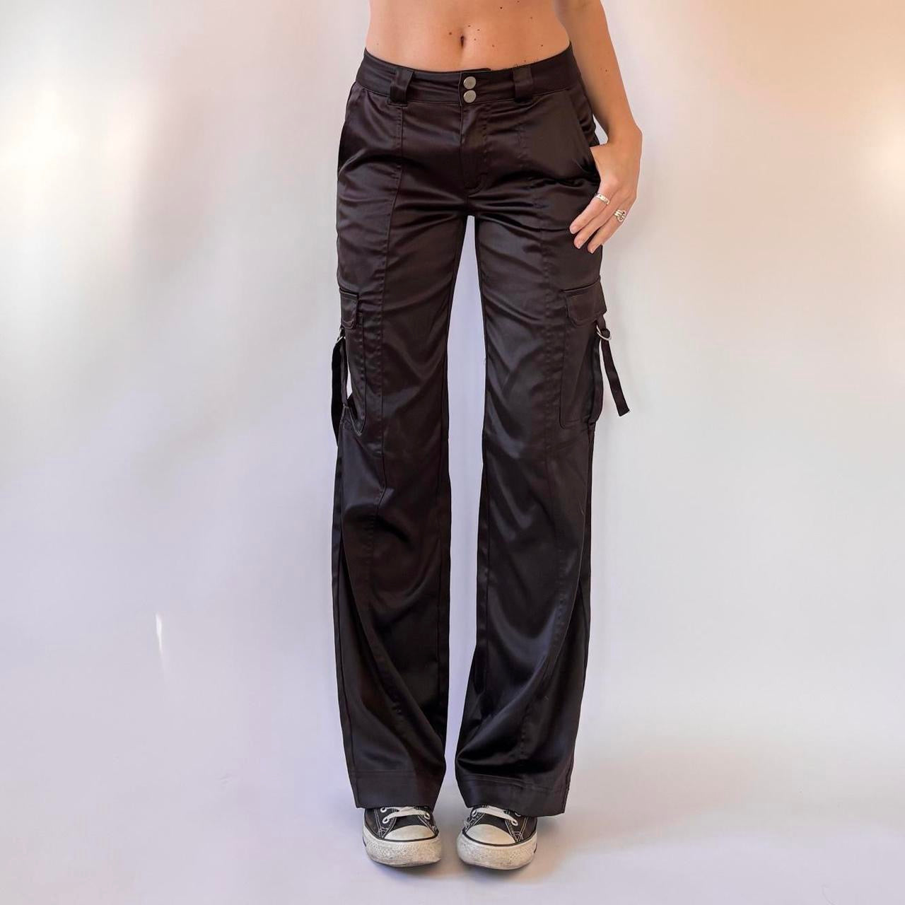 Contemporary Black Satin Cargo Pants (XS)