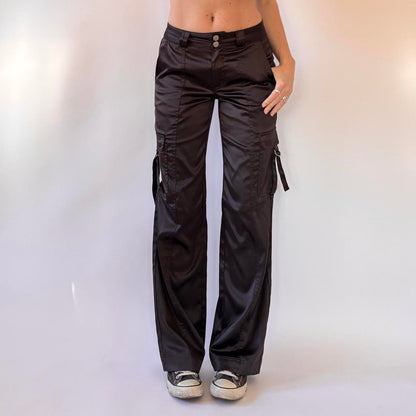Contemporary Black Satin Cargo Pants (XS)