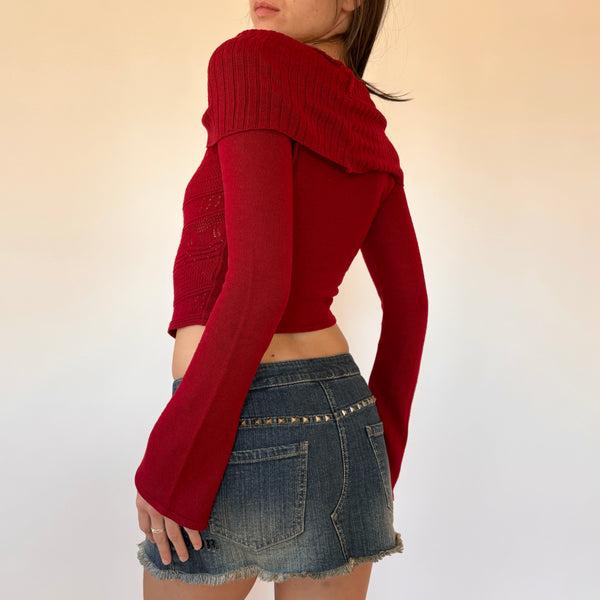 Y2K Crimson Off Shoulder Knit (XS)