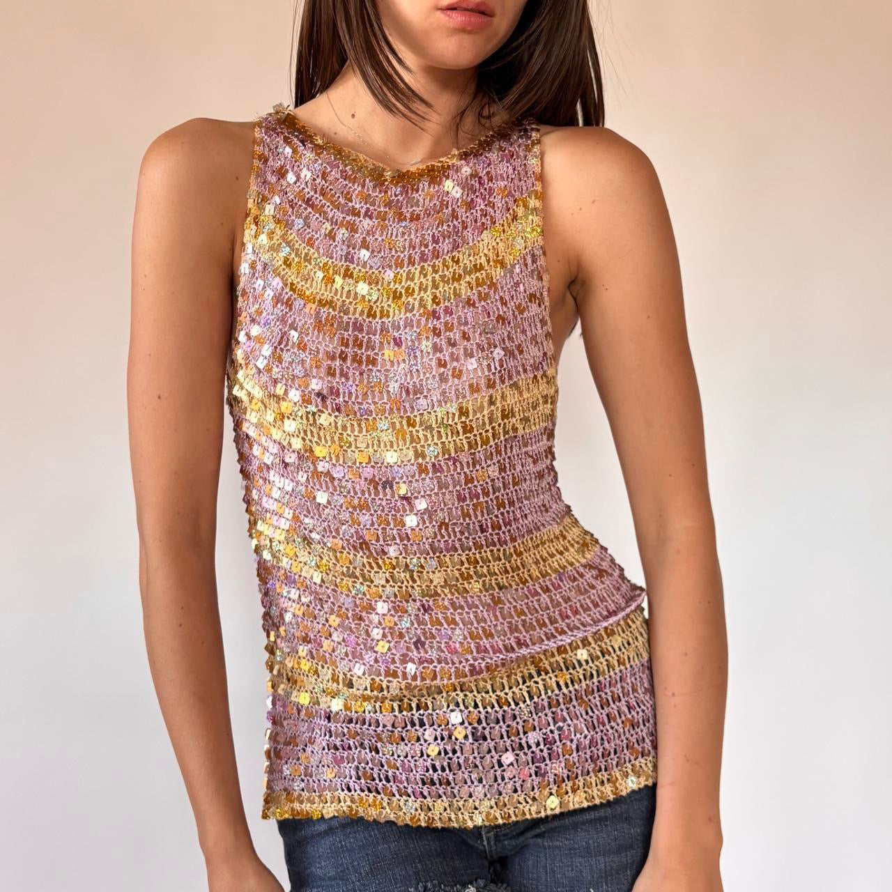 Y2K Crochet Sequin Top (L/XL)