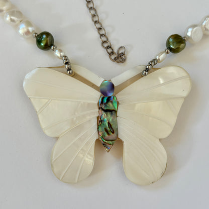 Vintage Butterfly & Pearl Necklace