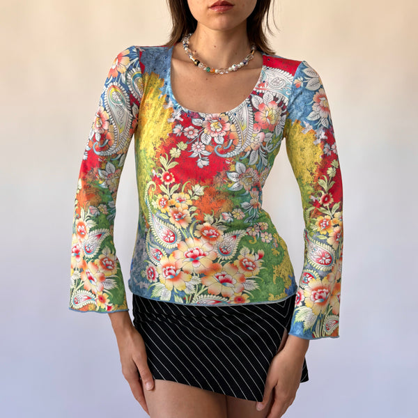 Y2K Rainbow Floral Top (S)