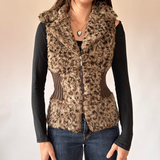 Y2K Furry Leopard Vest (L)