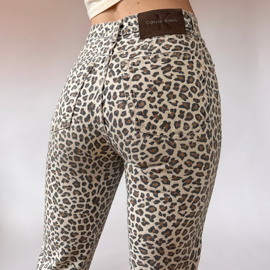 Calvin Klein 90s Leopard Print Jeans (XS)