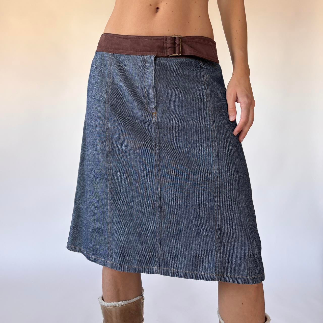 Y2K Belted Denim Skirt (M)