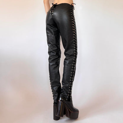 Low Rise Cheeky Lace Up Leather Pants (XS/S)