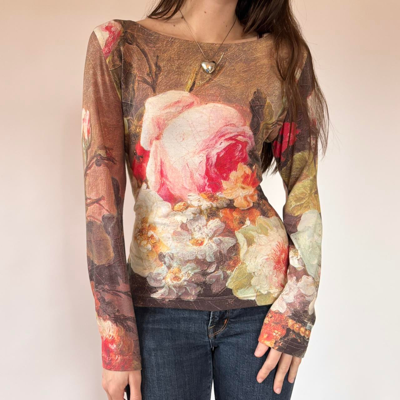 90s Floral Printed Longsleeve Top (L)