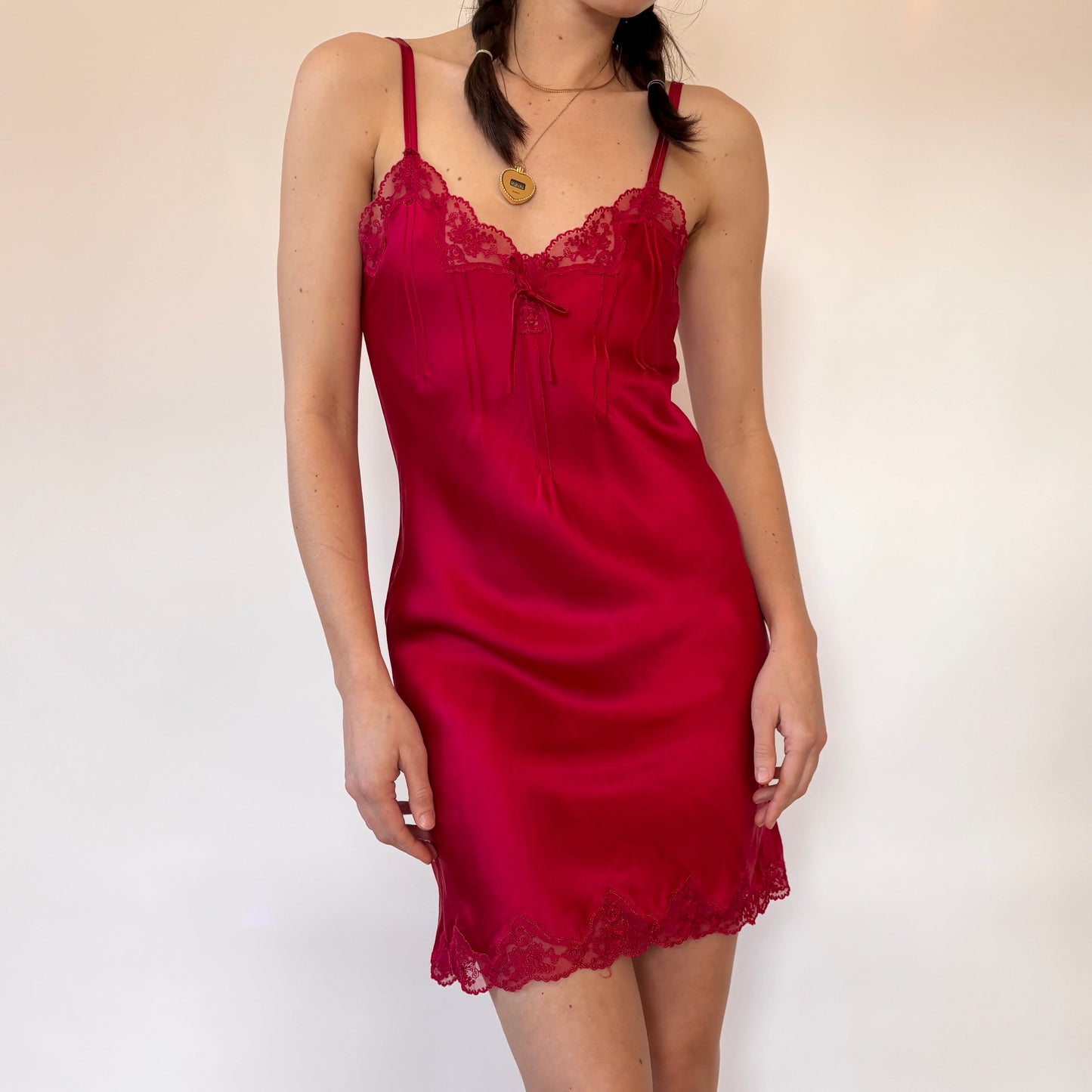 Crimson Silk Slip Dress (S/M)