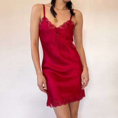 Crimson Silk Slip Dress (S/M)