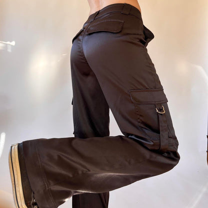 Contemporary Black Satin Cargo Pants (XS)