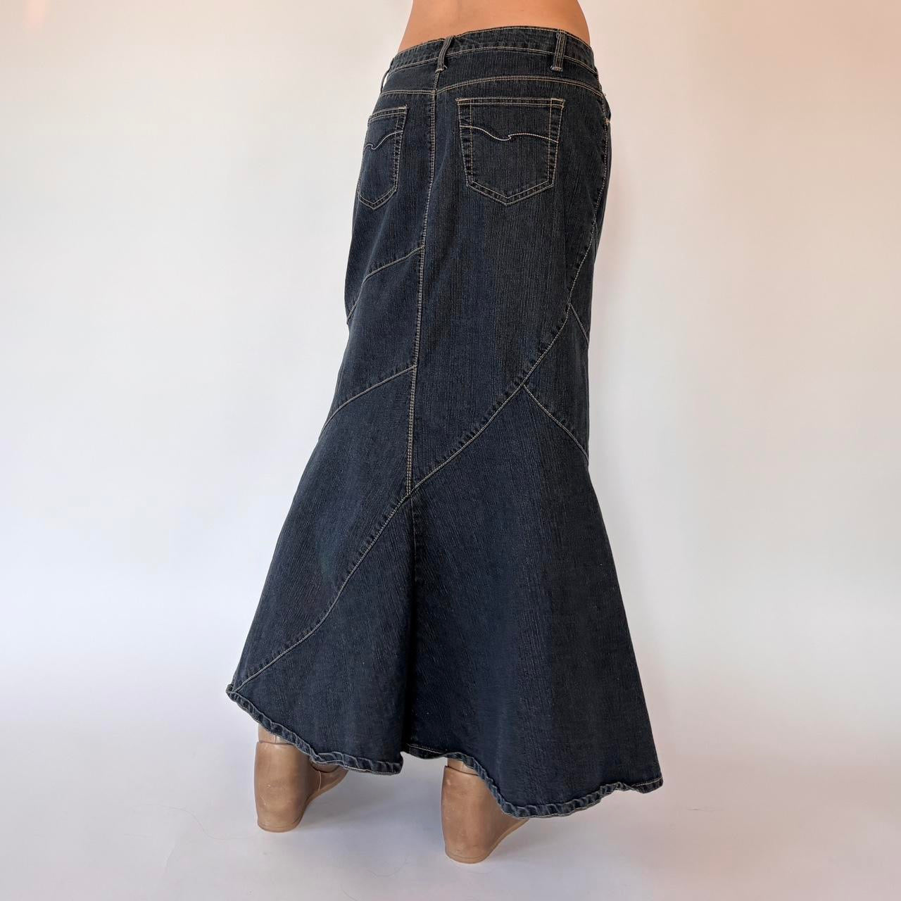 Y2K Dark Wash Denim Maxi Skirt (M)