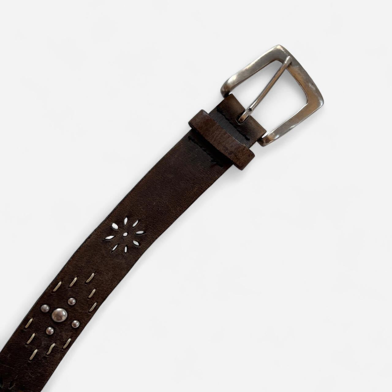 Studded Cutout Leather Belt