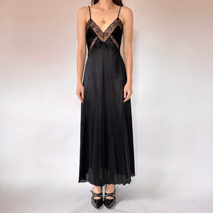 80s Noir Maxi Slip Dress (S)